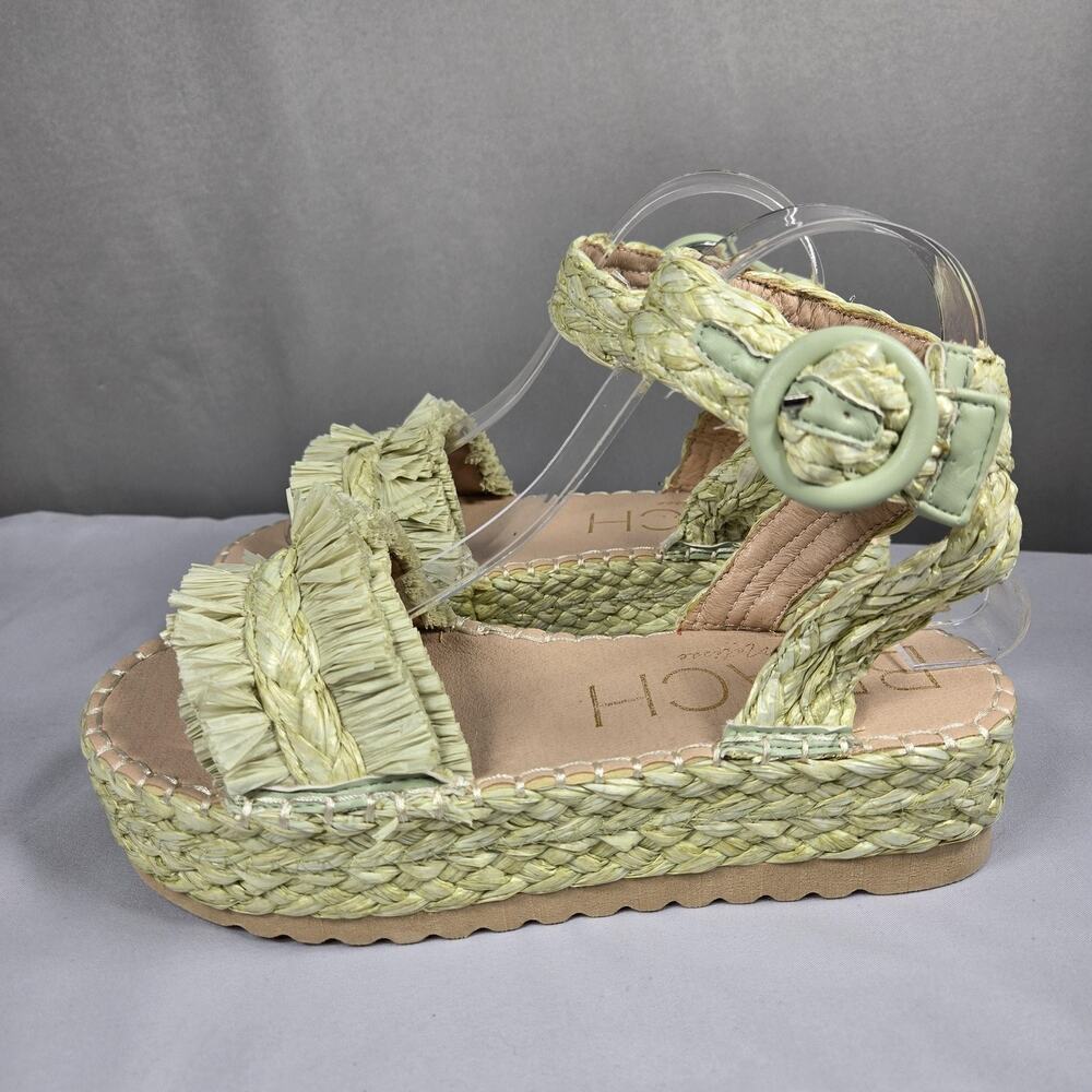 Beach Matisse Seashore Sandals Womens 8 Green Raffia Espadrille Wedge Platform - Picture 3 of 10